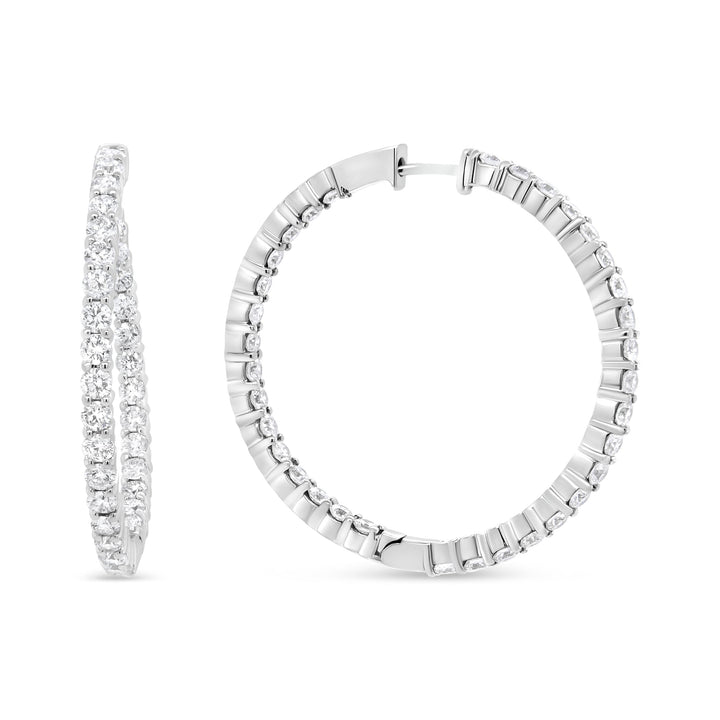 18K White Gold 3 5/8 Cttw Round Diamond Curved Inside-Outside Hoop Earrings (F-G Color, VS1-VS2 Clarity)