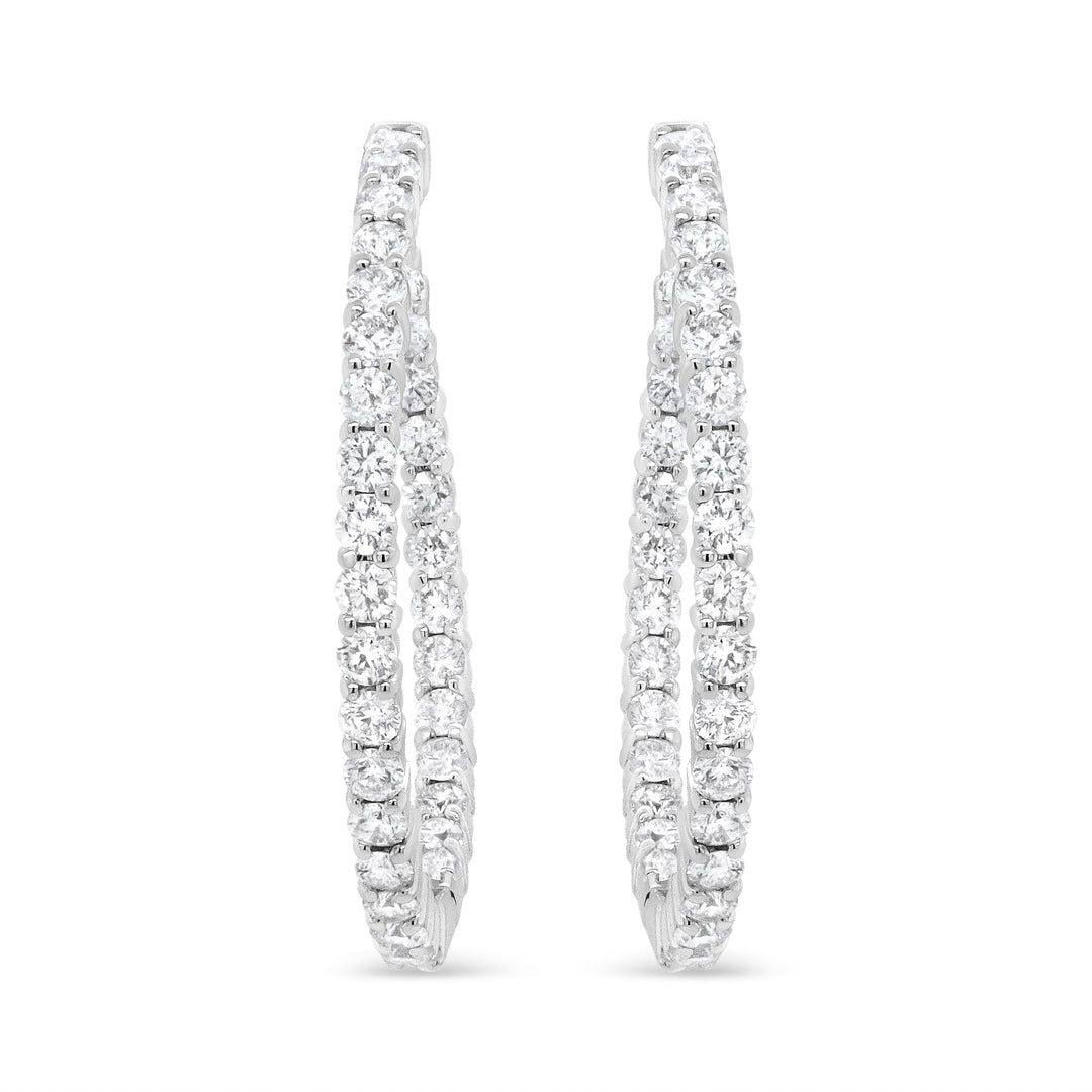 18K White Gold 3 5/8 Cttw Round Diamond Curved Inside-Outside Hoop Earrings (F-G Color, VS1-VS2 Clarity)