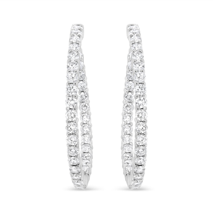 18K White Gold 3 5/8 Cttw Round Diamond Curved Inside-Outside Hoop Earrings (F-G Color, VS1-VS2 Clarity)