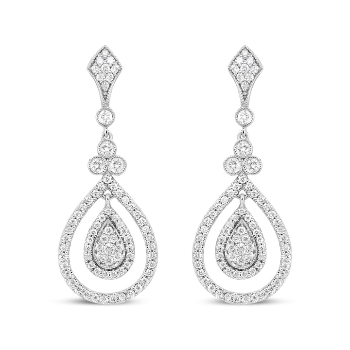 18K White Gold 1 1/4 Cttw Round Diamond Openwork Teardrop-Shaped Dangle Earrings (F-G Color, VS1-VS2 Clarity)