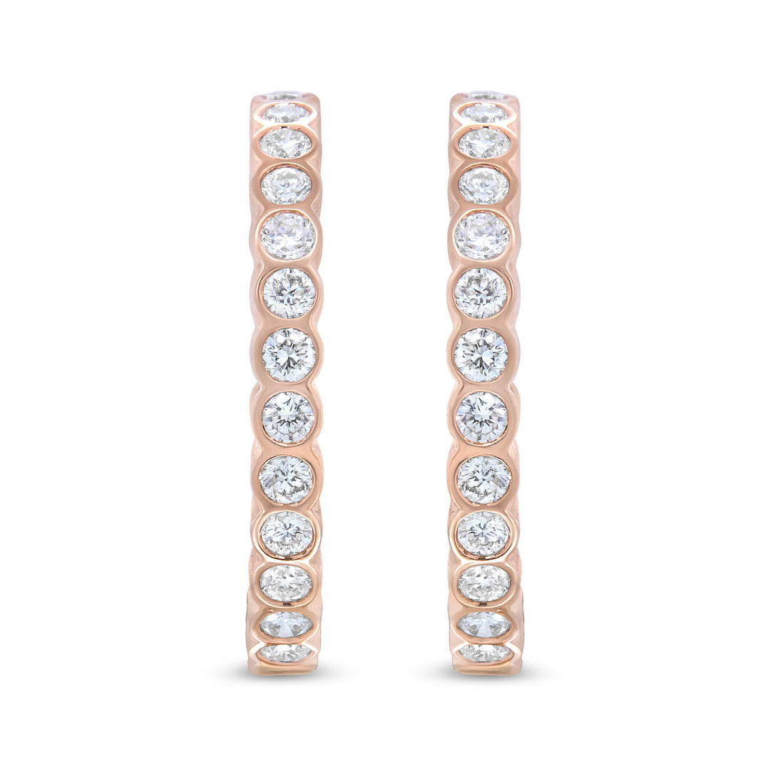 18K Rose Gold 1 Cttw Round Bezel-Set Diamond Hoop Earrings (F-G Color, VS1-VS2 Clarity)