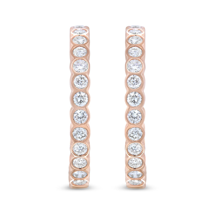 18K Rose Gold 1 Cttw Round Bezel-Set Diamond Hoop Earrings (F-G Color, VS1-VS2 Clarity)