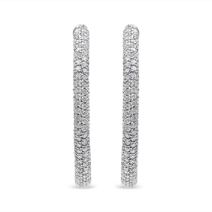 18K White Gold 2 1/3 Cttw Pave Set Diamond Semi Eternity Leverback Hoop Earrings (F-G Color, VS1-VS2 Clarity)