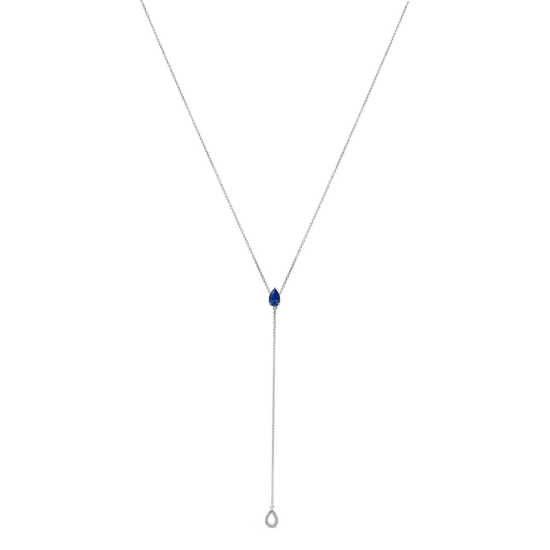 Sterling Silver Created Blue Sapphire and Diamond Accent Y Necklace