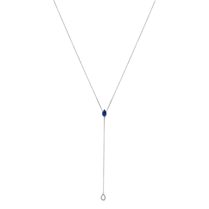 Sterling Silver Created Blue Sapphire and Diamond Accent Y Necklace