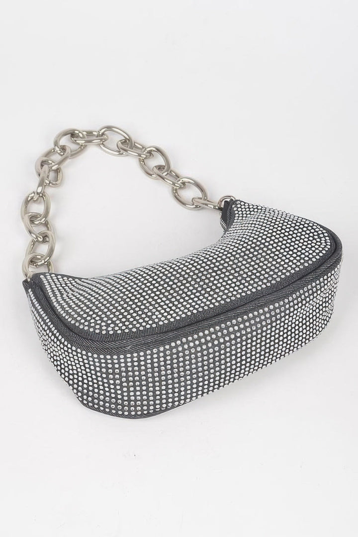 NOHO Hot Fix Stone Small Hobo Bag with Chain: BYMANYC ® New York