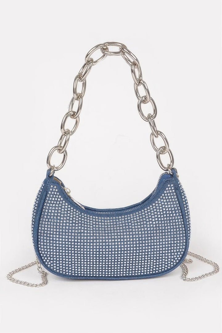 NOHO Hot Fix Stone Small Hobo Bag with Chain: BYMANYC ® New York
