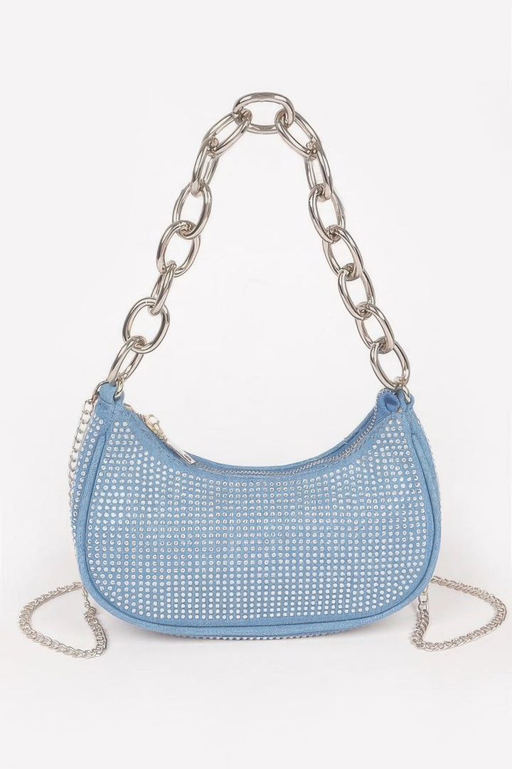 NOHO Hot Fix Stone Small Hobo Bag with Chain: BYMANYC ® New York