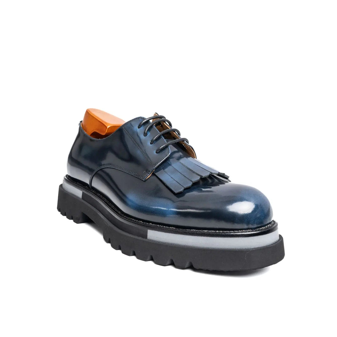 Blue Kiltie Calf Leather Derby Shoes