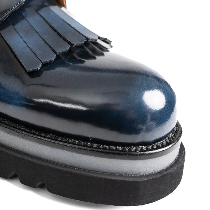 Blue Kiltie Calf Leather Derby Shoes