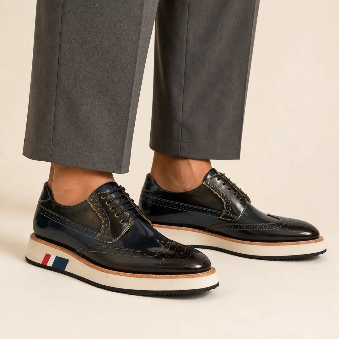 Black &amp; Brown Brogues with Striped Sole