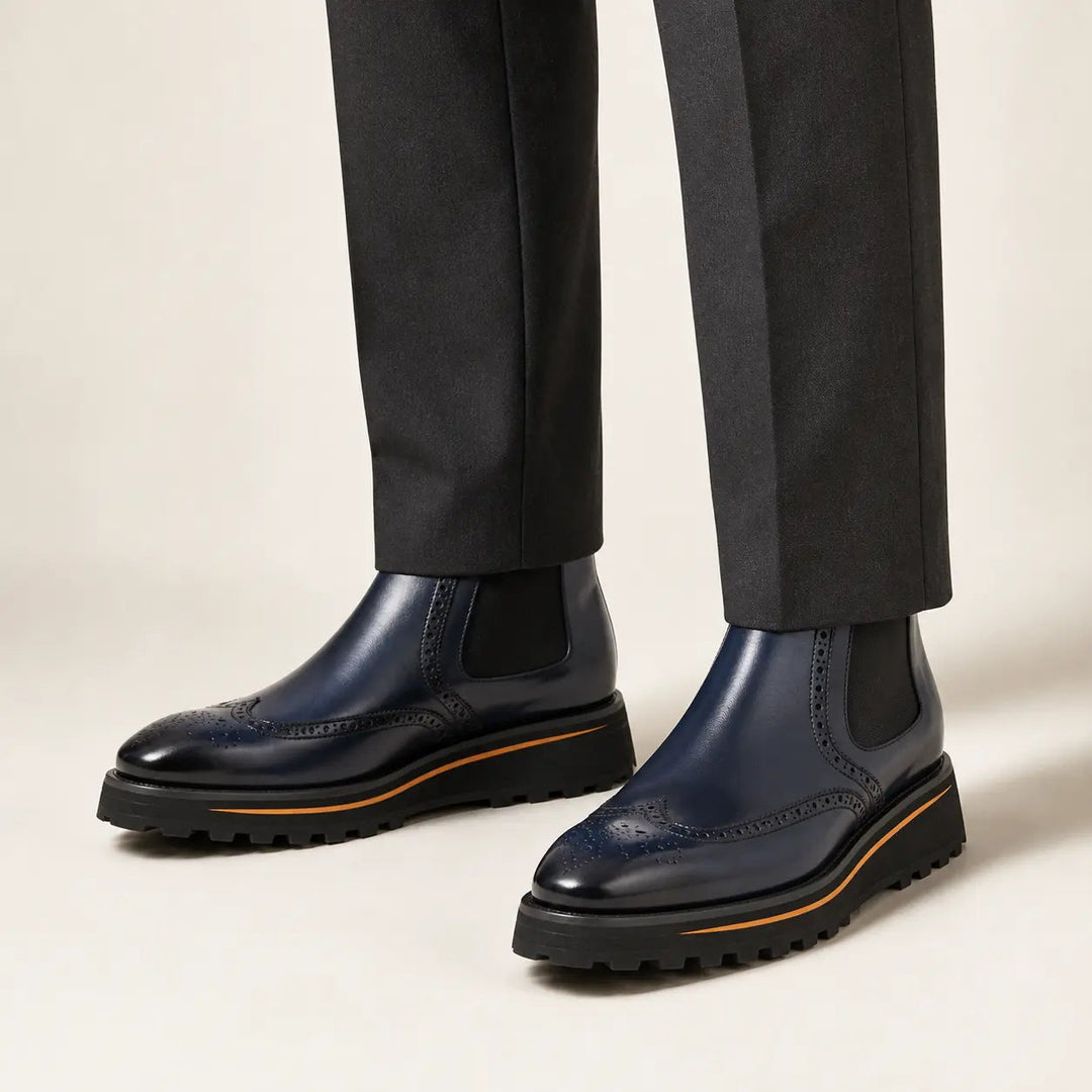 Brogue Thick-Soled Chelsea Boot 2891 Blue