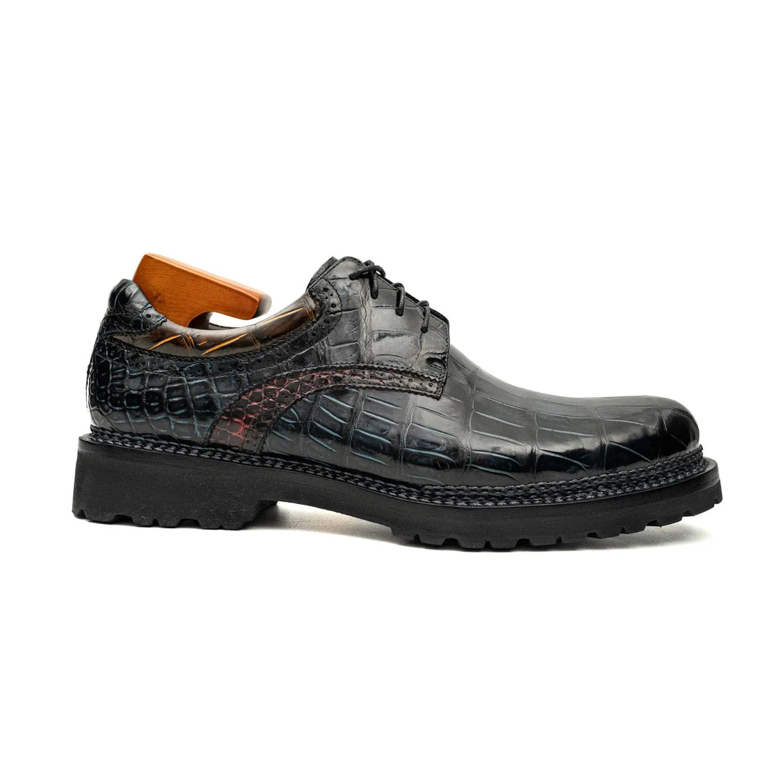 Black Crocodile Leather Derby Shoes
