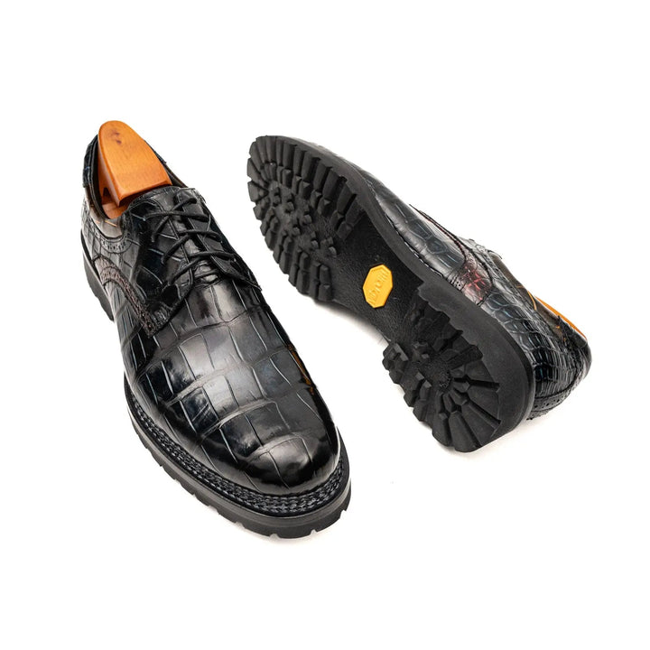 Black Crocodile Leather Derby Shoes