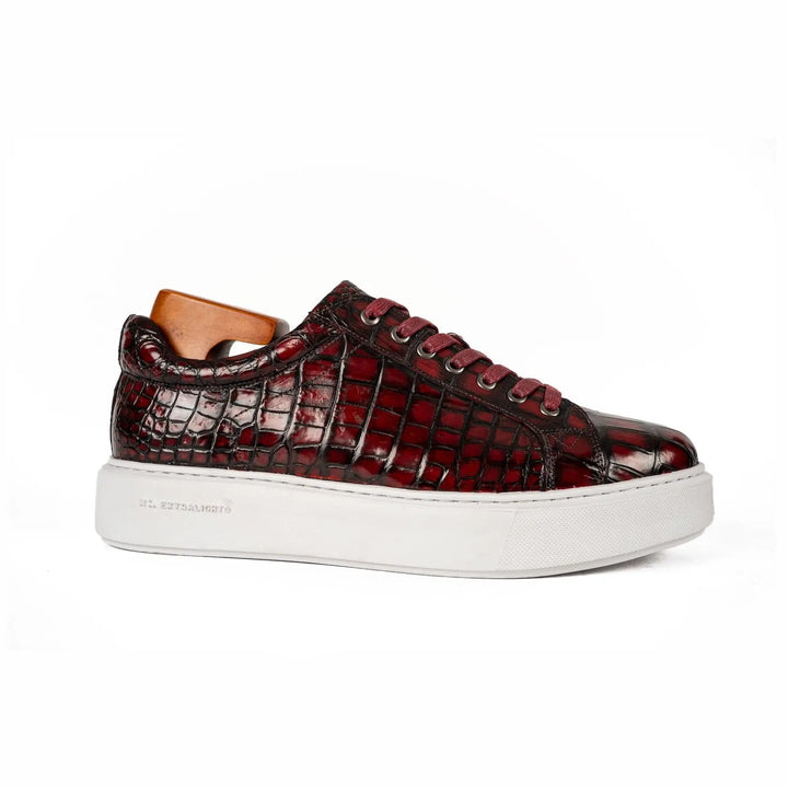 Burgundy Crocodile Leather Sneakers