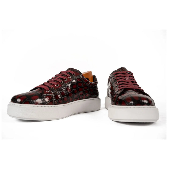 Burgundy Crocodile Leather Sneakers
