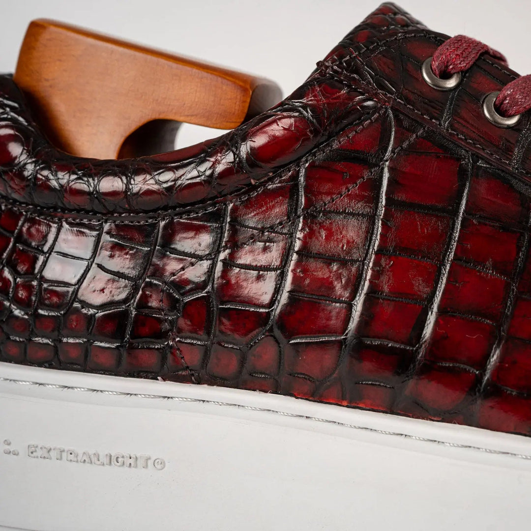 Burgundy Crocodile Leather Sneakers