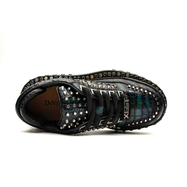 Green Studded Crocodile Leather Sneakers