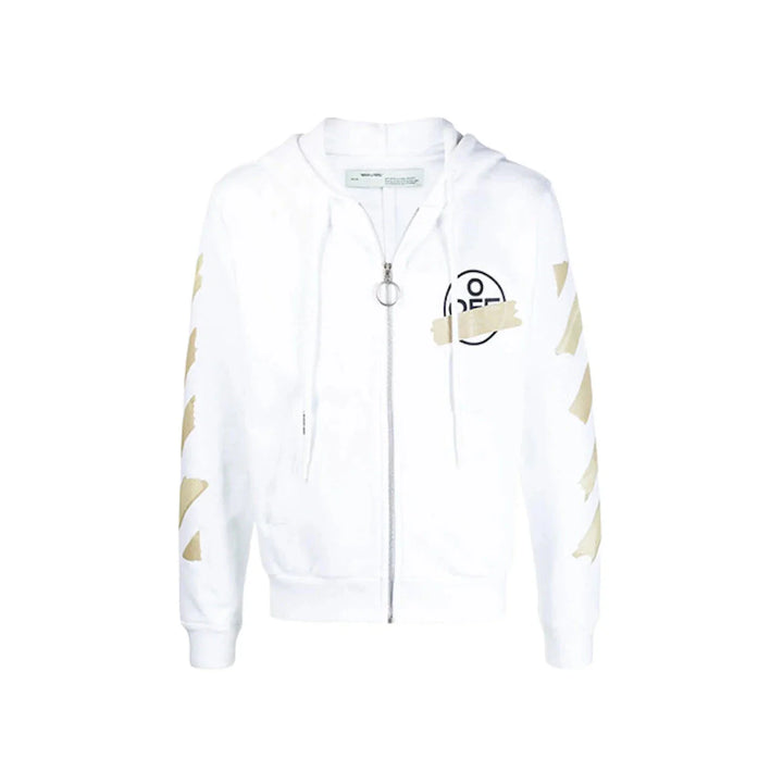 OFF-WHITE Tape Diag Arrows Zip Up Hoodie White