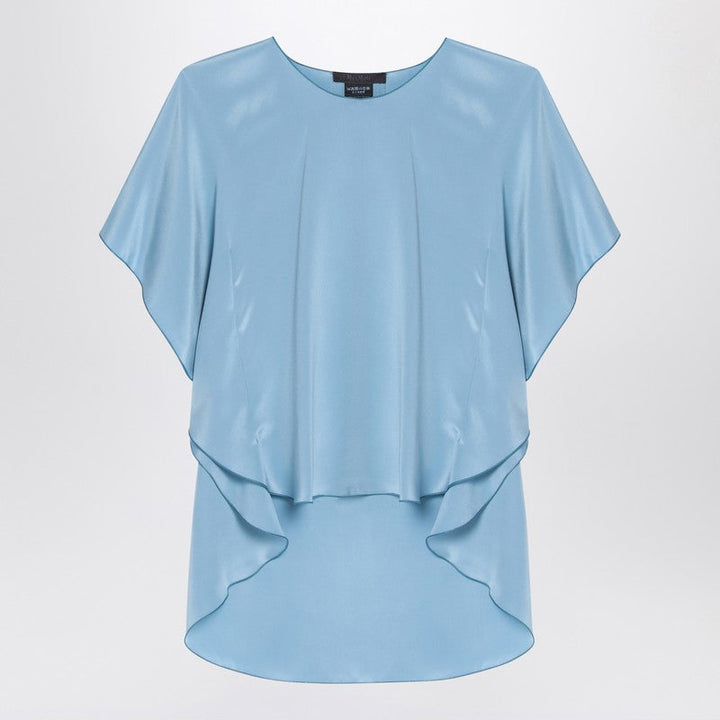 Max Mara Pianoforte Light Blue Flowy Silk Blouse Women