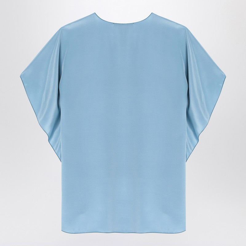 Max Mara Pianoforte Light Blue Flowy Silk Blouse Women