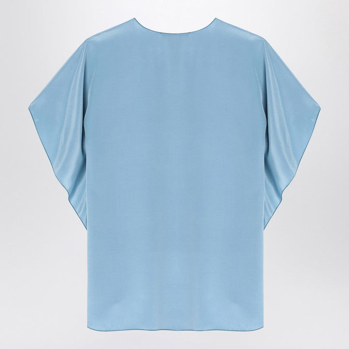 Max Mara Pianoforte Light Blue Flowy Silk Blouse Women