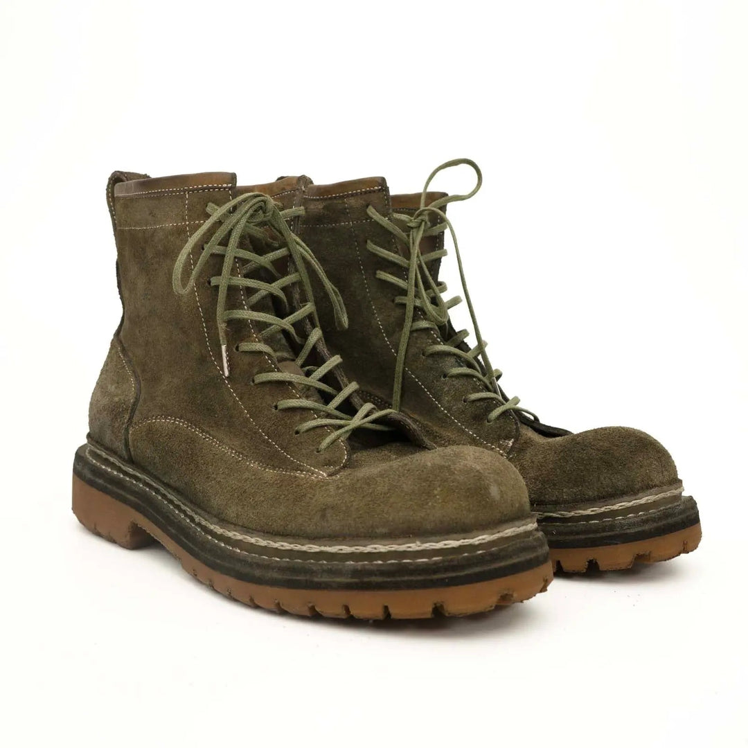 Brown Plain-Toe Horsehide Ankle Boots