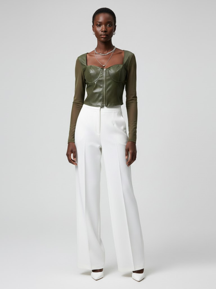 Olive Vegan Leather Corset Top PRINCE: New Colección COUTURE in NOLITA - BYMANYC ® New York