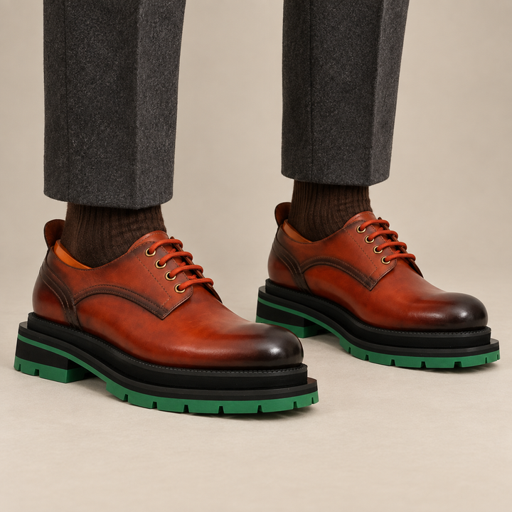 Orange-Brown Plain-Toe Cow Leather Derby Shoes