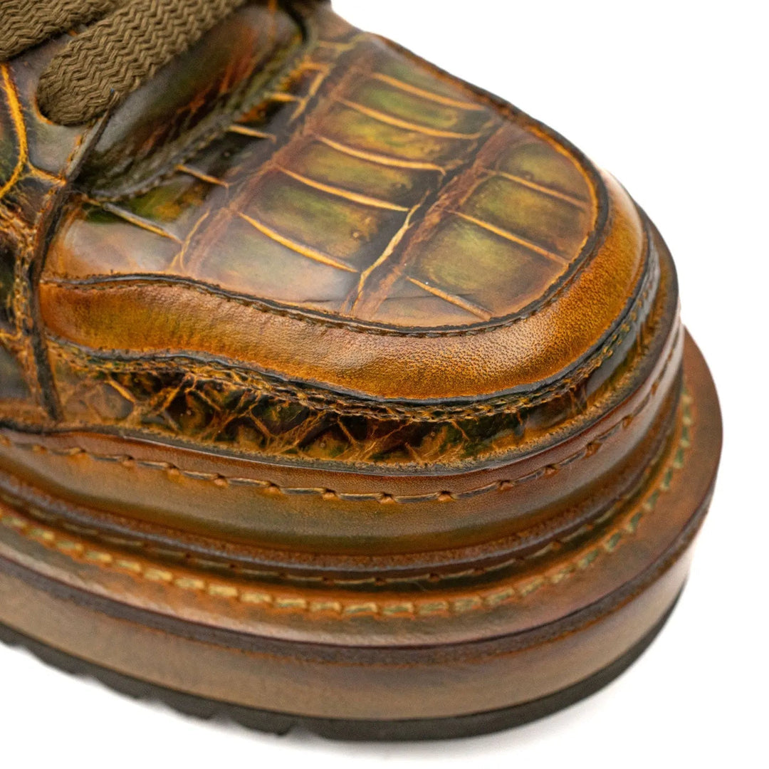 Brown Platform Ostrich Leg Leather Sneakers