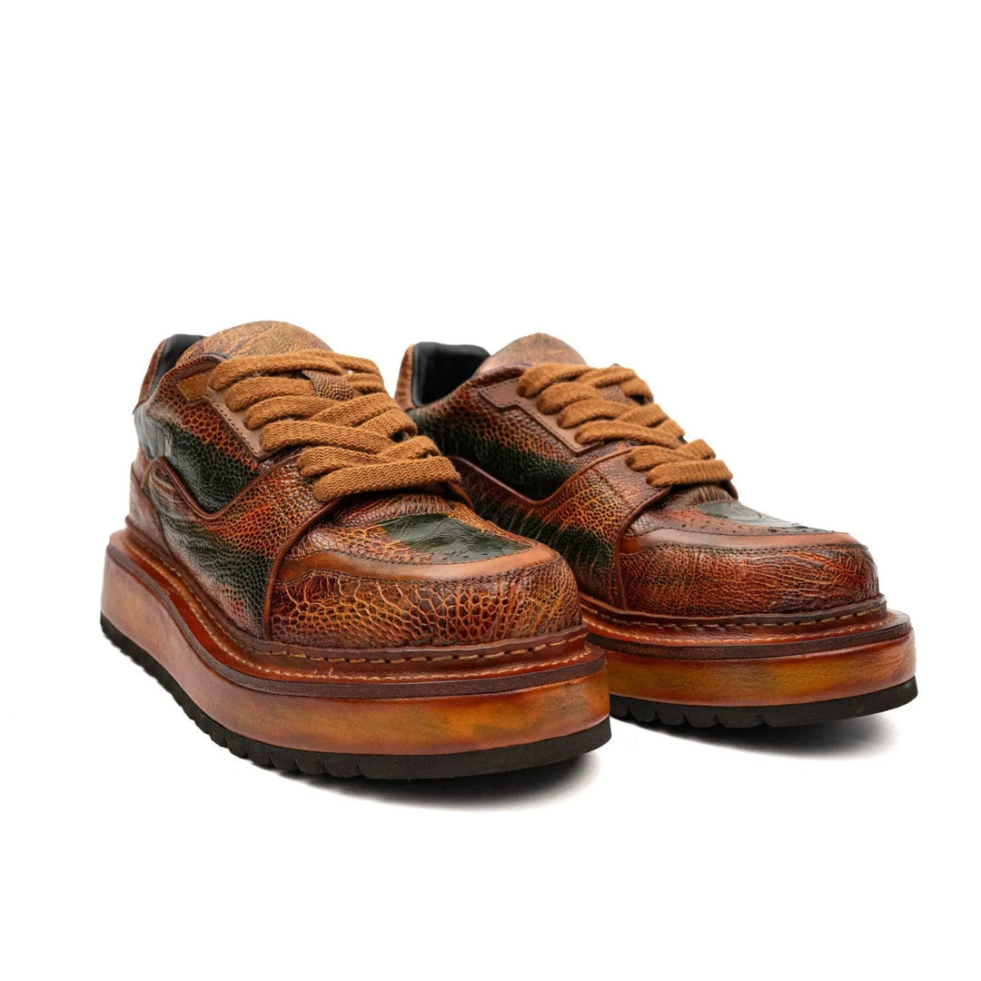 Orange-Brown Platform Ostrich Leg Leather Sneakers