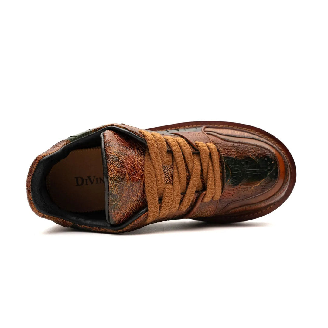 Orange-Brown Platform Ostrich Leg Leather Sneakers