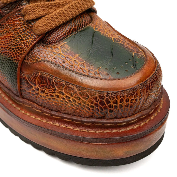 Orange-Brown Platform Ostrich Leg Leather Sneakers
