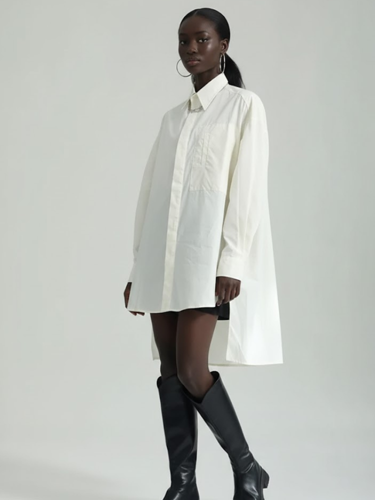 Oversized Asymmetric Shirt Dress in Crisp White • BYMANYC ® New York
