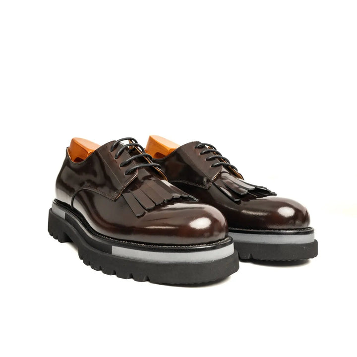 Dark Brown Kiltie Calf Leather Derby Shoes