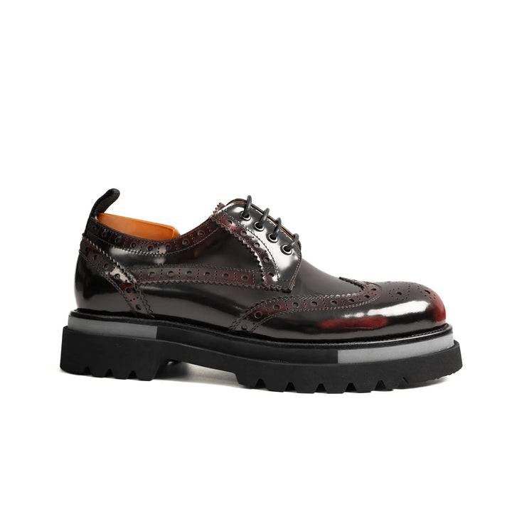 Burgundy Wingtip Calf Leather Derby Shoes
