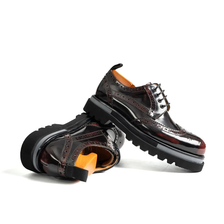 Burgundy Wingtip Calf Leather Derby Shoes