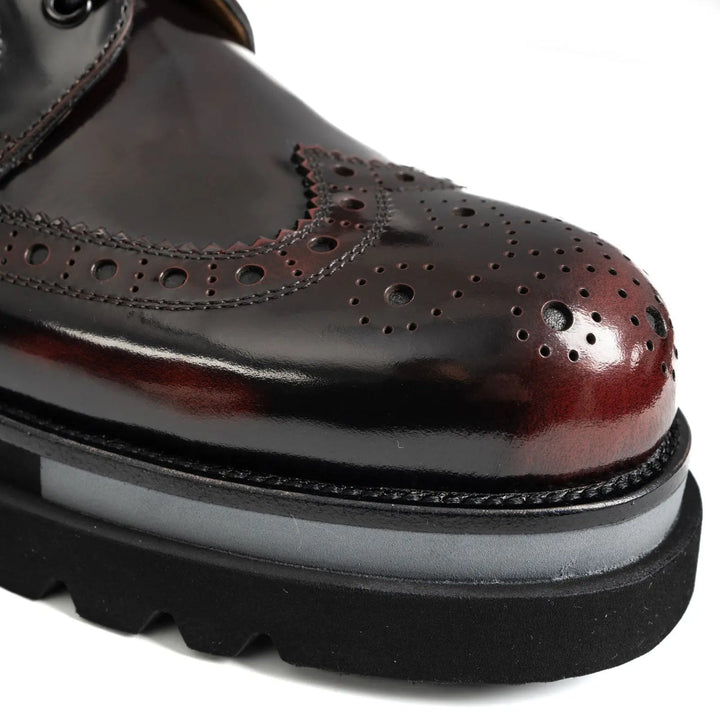 Burgundy Wingtip Calf Leather Derby Shoes