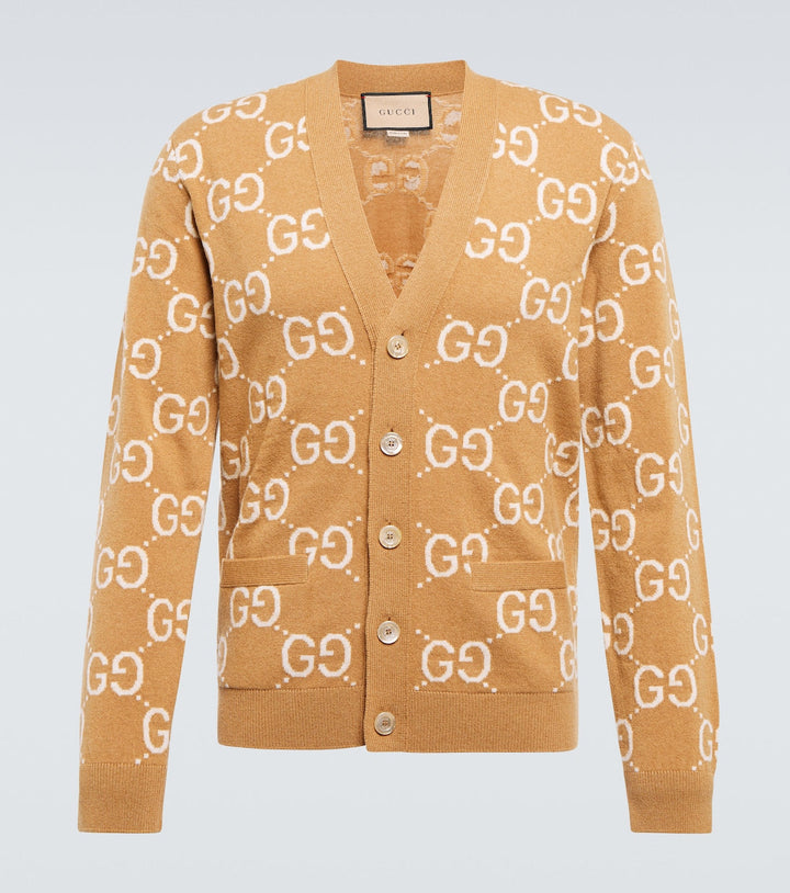 Gucci Men Gg Jacquard Wool Cardigan