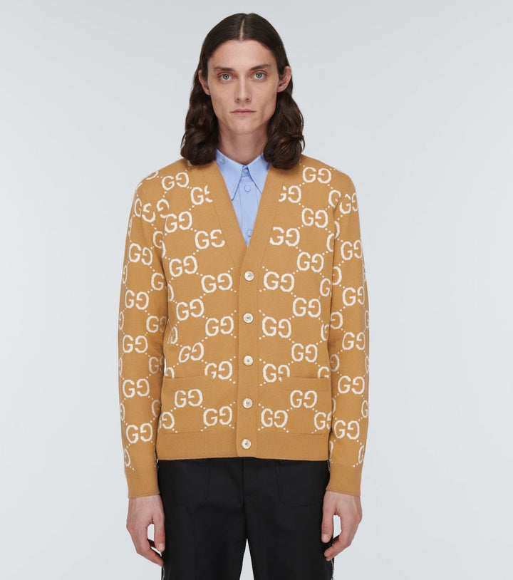 Gucci Men Gg Jacquard Wool Cardigan