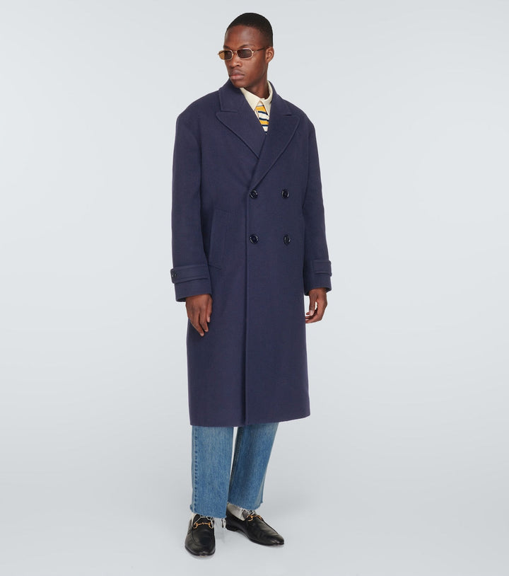 Gucci Men Double-Breasted Wool Overcoat