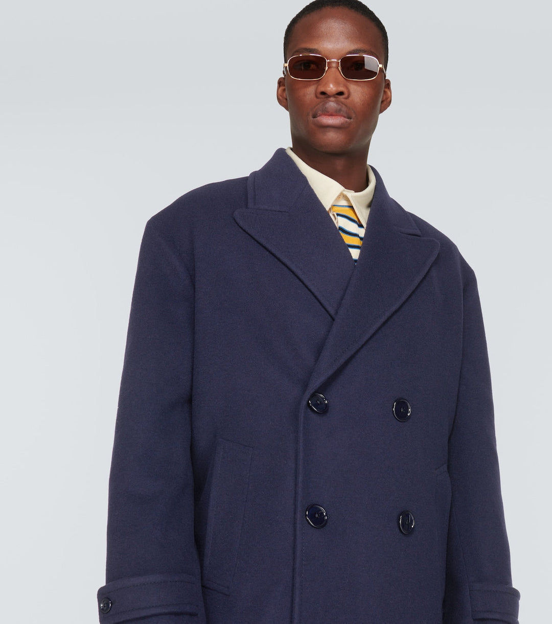 Gucci Men Double-Breasted Wool Overcoat