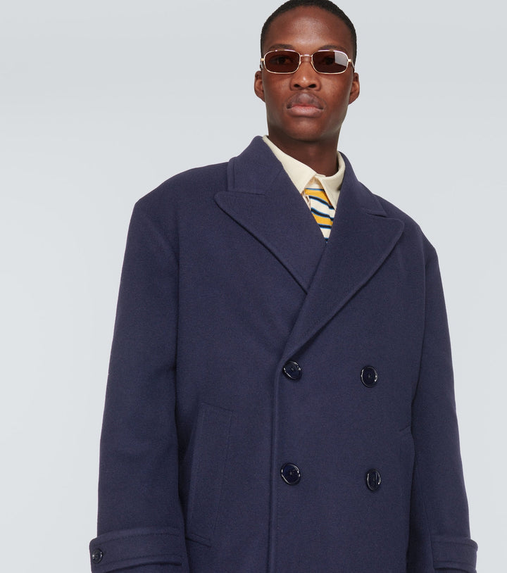Gucci Men Double-Breasted Wool Overcoat