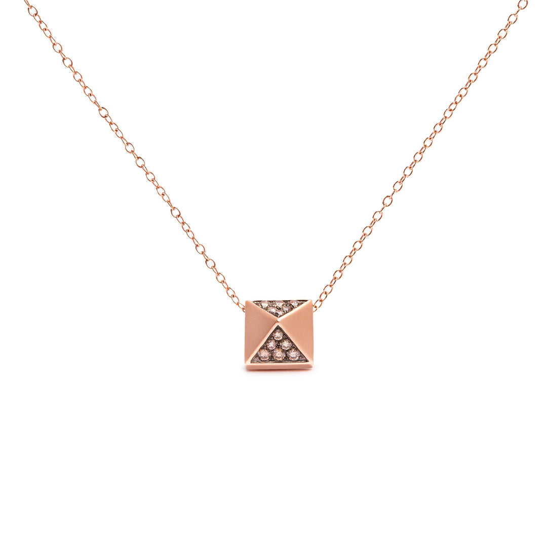14K Rose Gold 1/4 Cttw Brown Diamond Matte Finished Pyramid Pendant Necklace (Brown Color, SI1-SI2 Clarity) - 18" Inches
