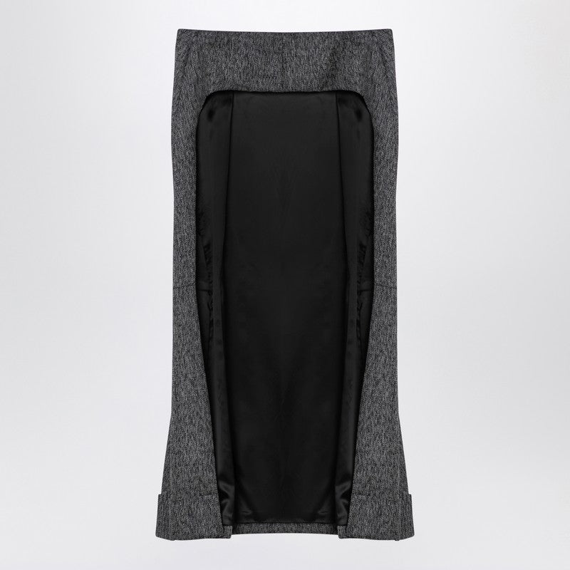 Prada Black/White Wool Weave Midi Skirt Women