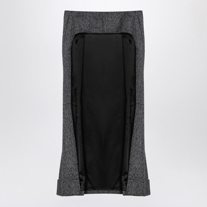 Prada Black/White Wool Weave Midi Skirt Women