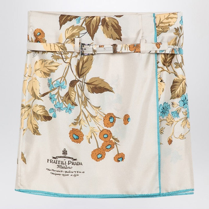 Prada Sand-Coloured Mini Skirt With Silk Print Women