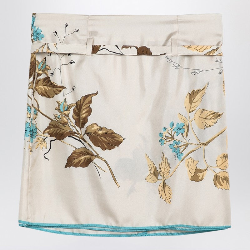 Prada Sand-Coloured Mini Skirt With Silk Print Women