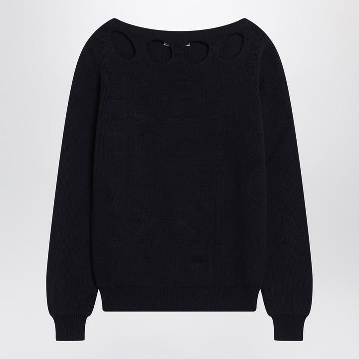 Prada Blue Cotton Sweater With Geometric Details Women