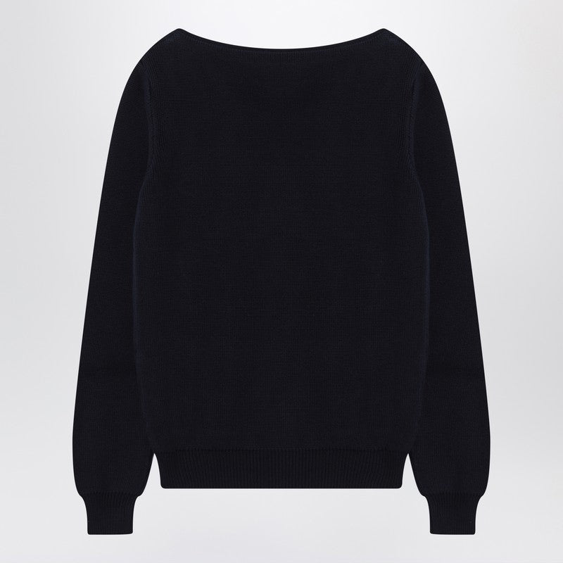 Prada Blue Cotton Sweater With Geometric Details Women